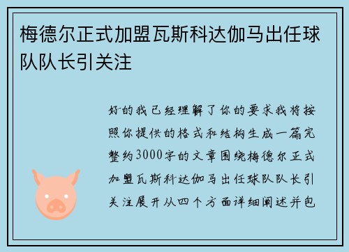 梅德尔正式加盟瓦斯科达伽马出任球队队长引关注 梅德尔正式加盟瓦斯科达伽马出任球队队长引关注
